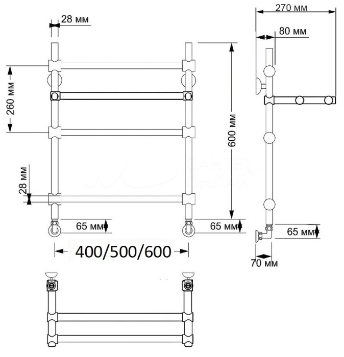 Полотенцесушитель водяной латунный 40x60 Флоренция 3 (бронза) Secado арт. 4603777460365