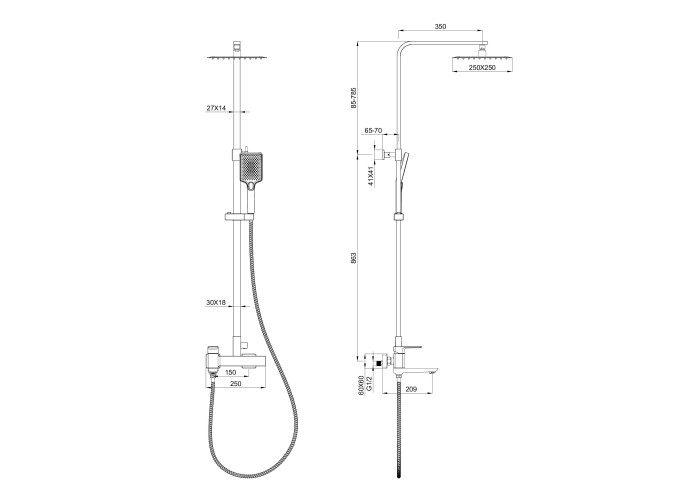 Душевая система, Wonzon & Woghand Edge, WW-88739003-BGM цвет: графит