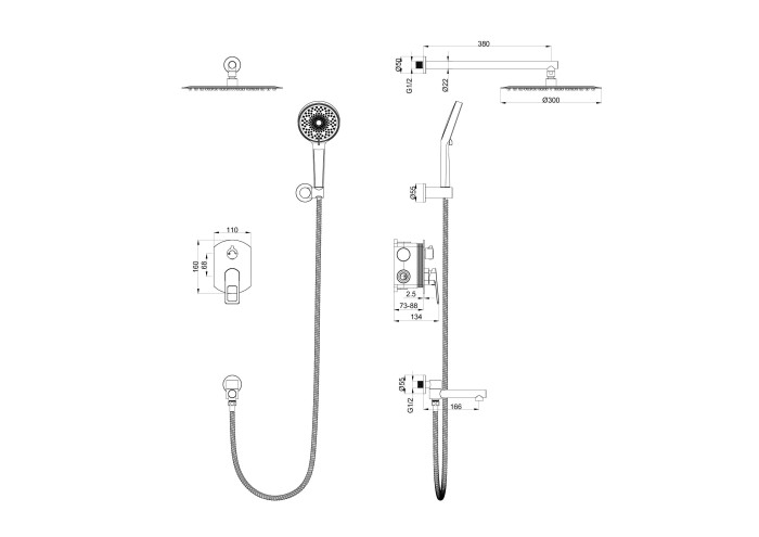 Душевая система встраиваемая, Wonzon & Woghand Frame, WW-88939010-BG цвет: золото