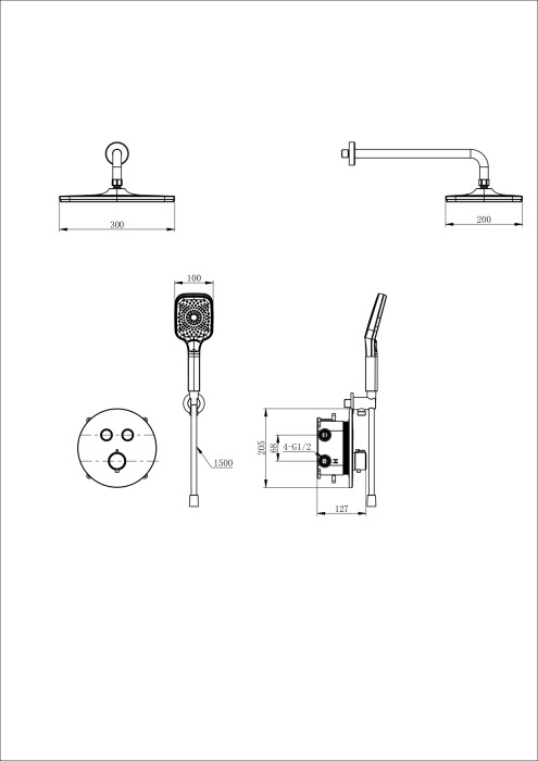 Душевая система с термостатом встраиваемая, Wonzon & Woghand, WW-D2017-A-MW цвет: белый