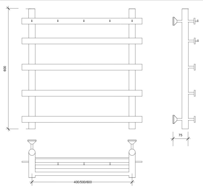 Полотенцесушитель водяной 60x50 Понтида 1 К (черный) Secado арт. 4673739227183