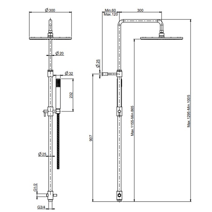 Fima Carlo Frattini Душевая стойка с переключателем, верхним душем d 300 мм. из латуни, ручным душем и шлангом 1500 мм., Wellness, F2120LCR цвет: хром