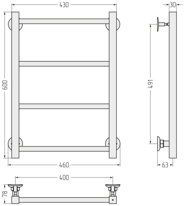 Стилье Водяной полотенцесушитель 600x400, Версия-КН, 17640-6040 цвет: черный