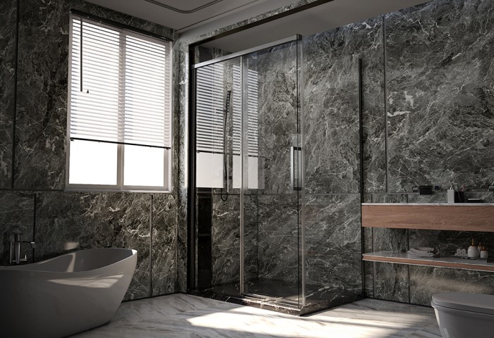 Душевой угол 1500х900x2000 Veconi Premium Trento, брашированный графит, стекло прозрачное арт. PTC40-SP-15090-GR-01-C4