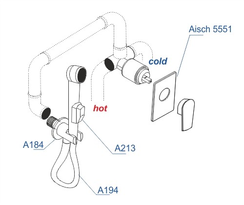 Встраиваемый комплект для биде со шлангом 150 см Aisch 5500 WasserKRAFT арт. А55094
