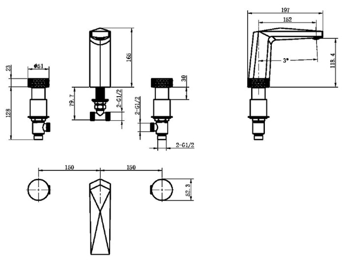 Смеситель для раковины, Black gold, Venturo Boheme 150-BG-DIAMOND