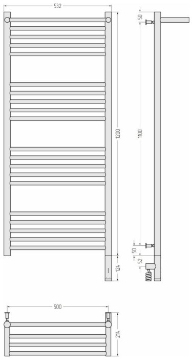 Сунержа Электрический полотенцесушитель 1200x500, Богема 3.0 с 1 полкой, 12-5807-1250 цвет: белый