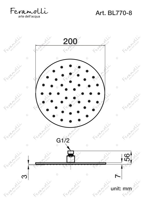 Верхний душ, черный, Tropicale Feramolli - BL770-8