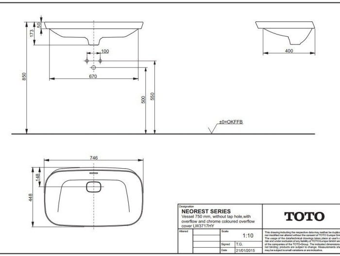 Полувстраиваемая раковина на 75 см, Neorest TOTO, LW3717HY цвет: белый