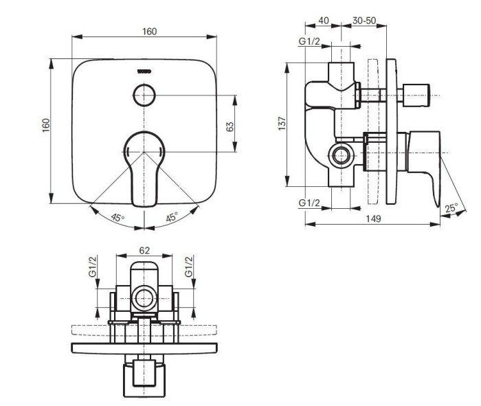 Смеситель для ванны, скрытый, MH TOTO, VB10056C цвет: хром
