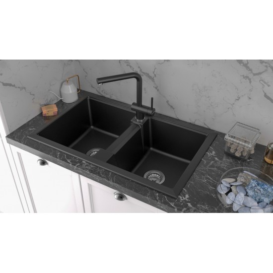 Мойка для кухни гранит 810х500 Paulmark TANDEM 80/2, черный - PM238150-BL