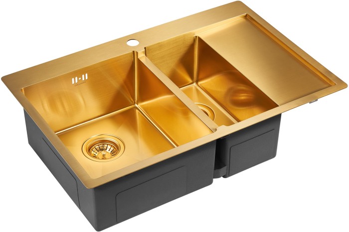 Мойка для кухни нержавеющая 780х510мм Paulmark LIGA, брашированное золото, левая - PM227851-BGL