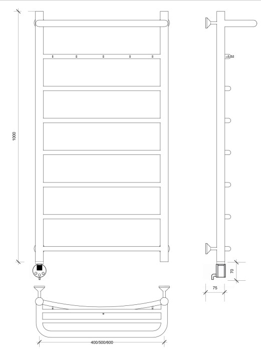 Полотенцесушитель электрический 100x40 Милан 1 КСП (черный матовый) Secado арт. 4673739237977