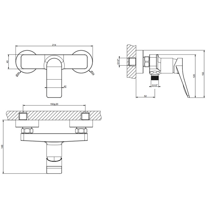 Смеситель для душа, настенный на 2 отв., Gessi Rilievo, хром арт. 59031#031