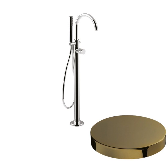 Напольный смеситель для ванны отдельностоящий, излив, ручной душ, Giulini My ring, золото арт. MR0092EPO