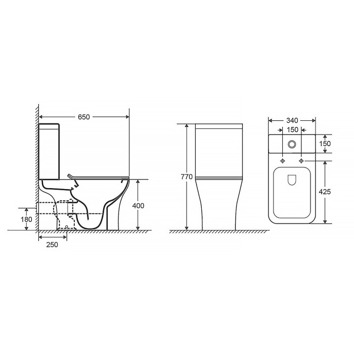 Унитаз напольный 650х340х770 безободковый с бачком и сиденьем микролифт, Azario FRETTA SQUARE арт. AZ-1215 + AZ-1216