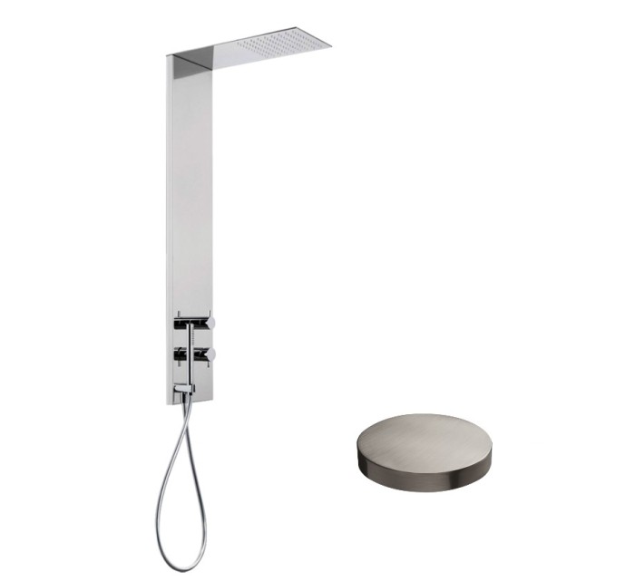 Душевая колонна внешнего монтажа, с функцией дождя, ручным душем, смесителем, Giulini, никель матовый арт. 1632NKO
