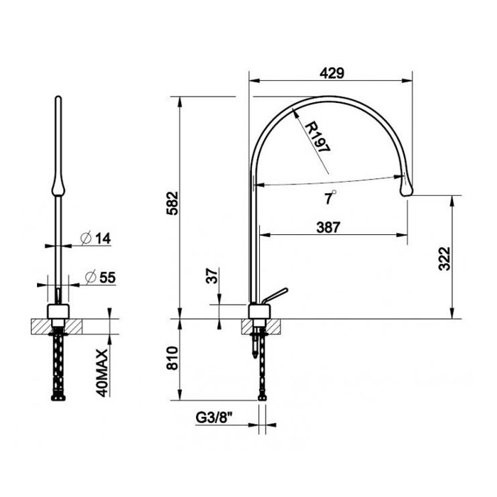 Смеситель для раковины на 1 отверстие, излив 387мм R=197, Gessi Goccia, белый арт. 33603#279
