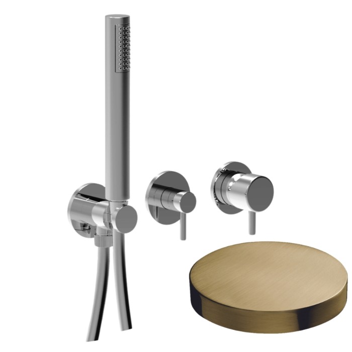 Встраиваемый смеситель для душа на 3 режима, однорычажный, поворотный переключатель, ручной душ + 2 доп. вывода воды, Giulini My future, золото брашированное арт. 59X5302OSP