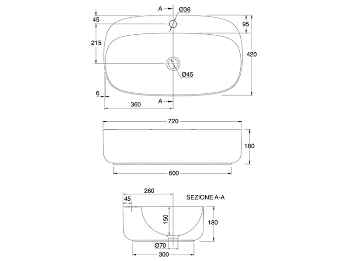 Раковина накладная, без перелива с одним отверстием, цвет песочный матовый, Scarabeo Moon - 5505 52