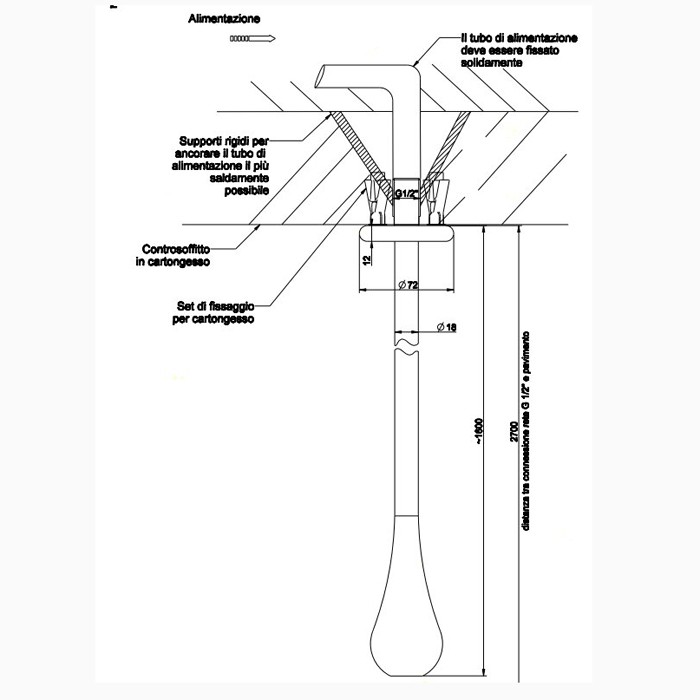 Потолочный излив каплевидной формы, для монтажа с удаленным управлением 33700/30709 (не входит в комплект), Gessi Goccia, черный арт. 33699#299