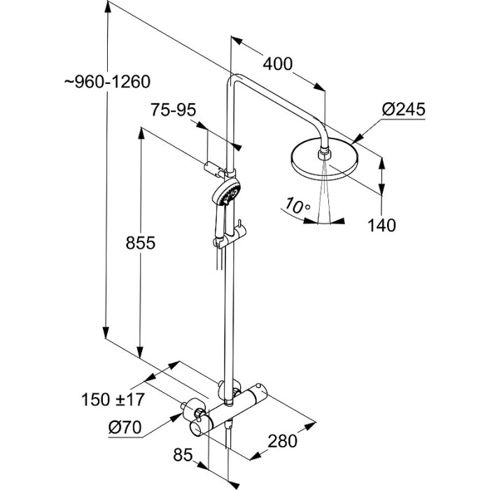 Душевая стойка Kludi Logo Dual Shower System с термостатом, черная матовая арт. 6808239-00