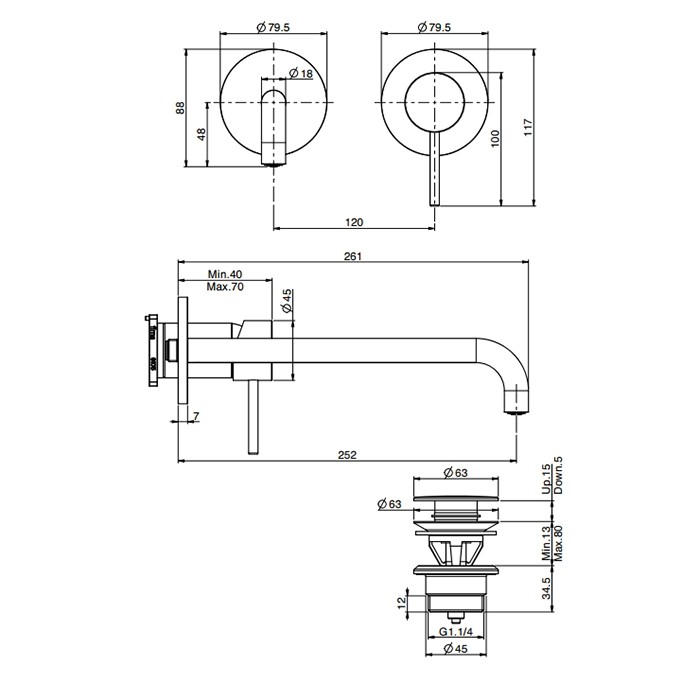 Fima Carlo Frattini Смеситель для раковины, встраиваемый, излив: 25см., внешняя часть, Spillo Up, F3051NZX9CR цвет: хром