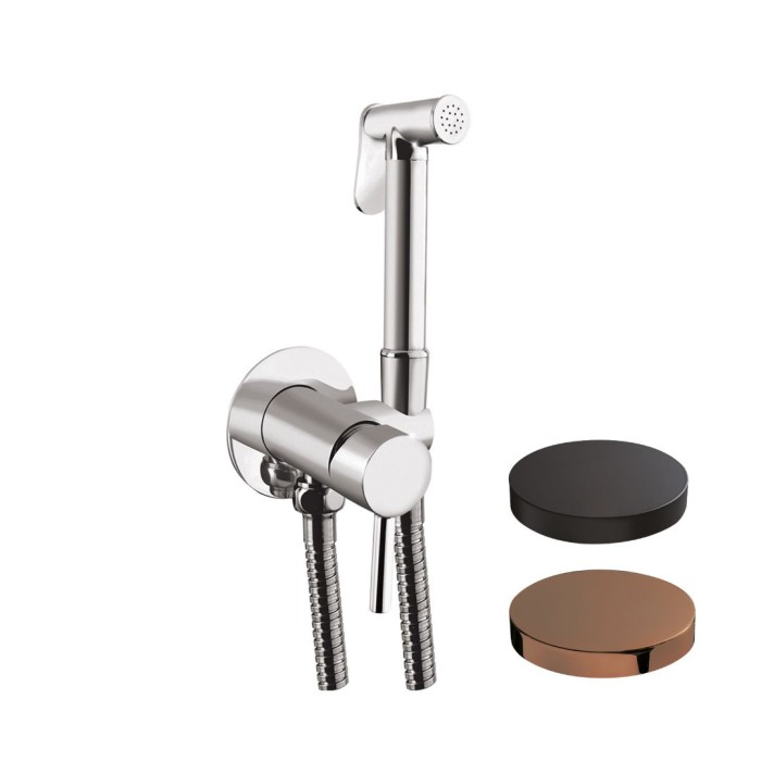 Гигиенический душ со смесителем, Giulini Futuro, черный матовый рычаг на ручке розовое золото арт. SH25CCNORG