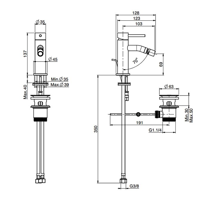 Fima Carlo Frattini Spillo-up Смеситель для биде, на 1 отв., ручка X, с донным клапаном, Spillo Up, F3032XSNS цвет: черный