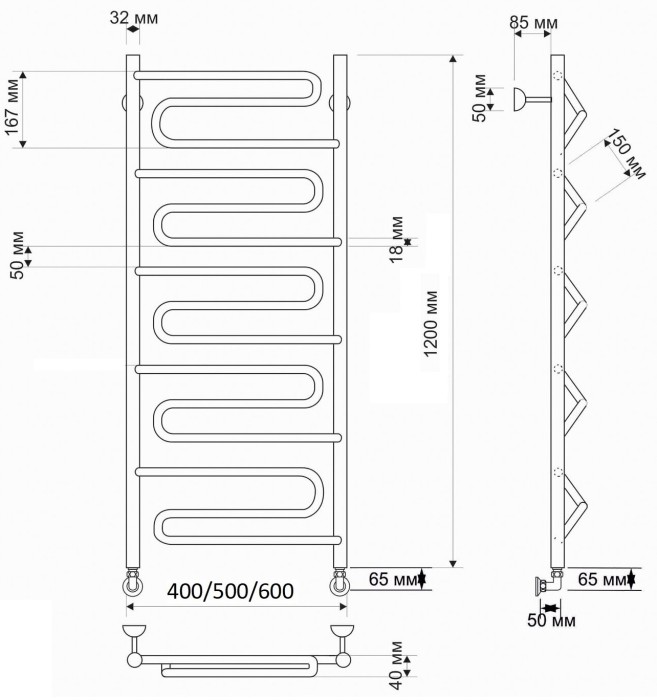 Полотенцесушитель водяной латунный 60x120 Валенсия (бронза) Secado арт. 4603777470074
