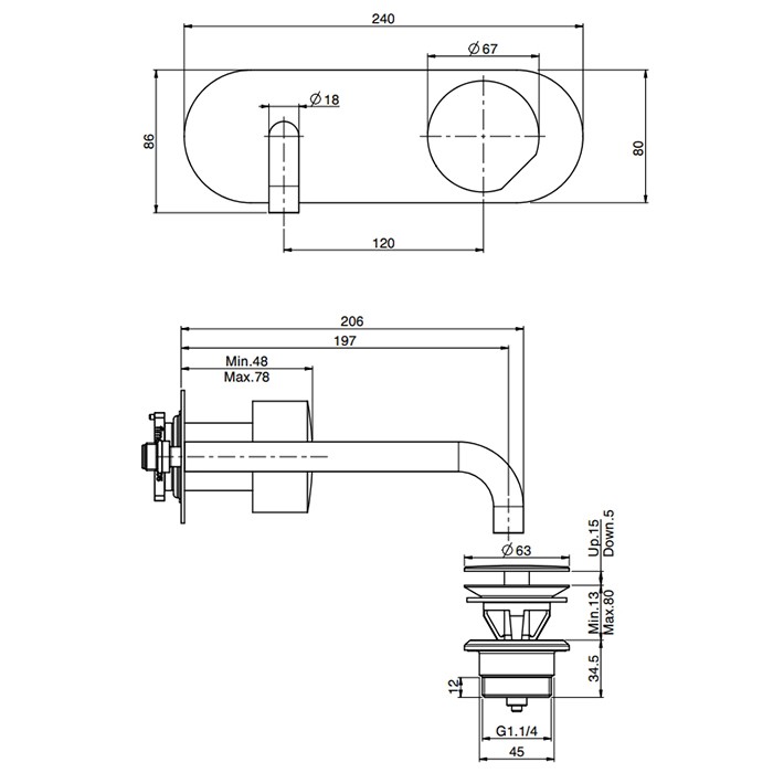 Fima Carlo Frattini Смеситель для раковины, встраиваемый, излив: 19.7см., So, F3171WLX5NS цвет: черный