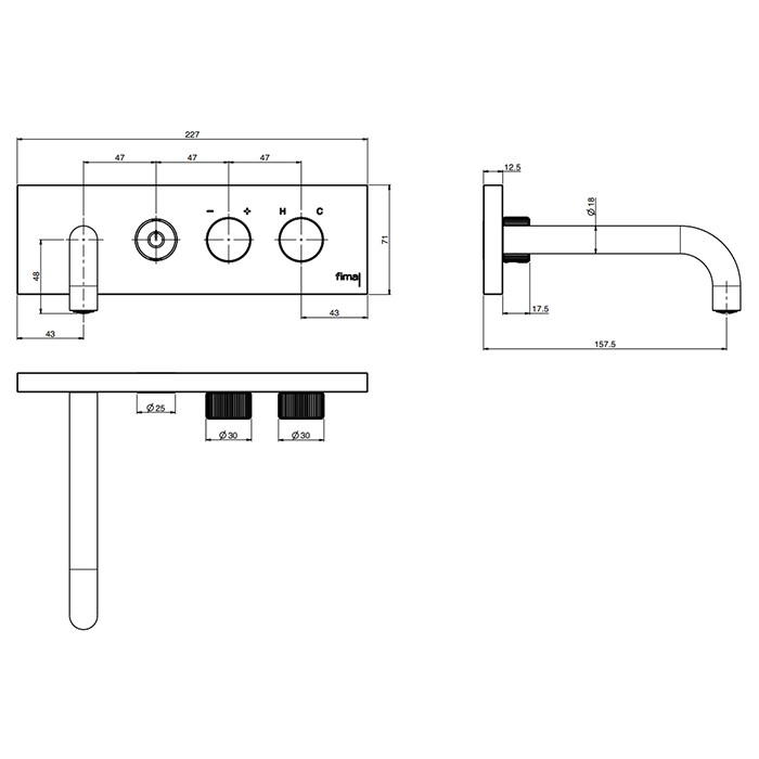 Fima Carlo Frattini Смеситель для раковины, встраиваемый, излив: 15.7см., c кнопкой on/off, Switch ON, F5951X5OR цвет: золото