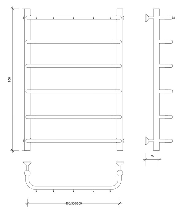 Полотенцесушитель водяной 80x60 Мерида 1 К (черный) Secado арт. 4673739225196