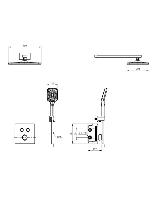 Душевая система с термостатом встраиваемая, Wonzon & Woghand, WW-D2017-B-MW цвет: белый