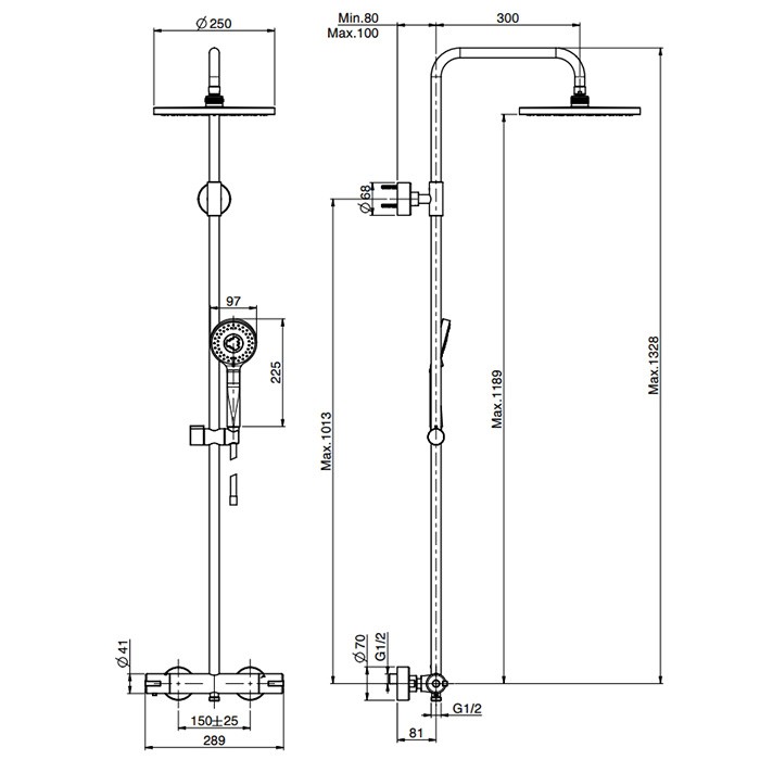 Fima Carlo Frattini Душевая стойка, верхний душ 25см., с термостатическим смесителем, держателем и ручным душем, Colonne doccia, F4905/RP259CR цвет: хром