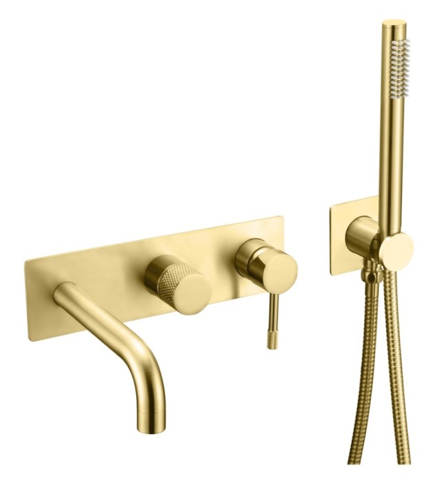 Смеситель встроенный + ручной душ + излив gold, Boheme Uno - 464-3-G