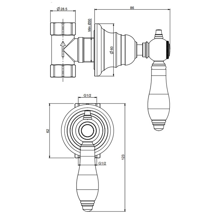 Fima Carlo Frattini Запорный вентиль 1/2", черные ручки, Herend, F5413/1CNOR цвет: золото