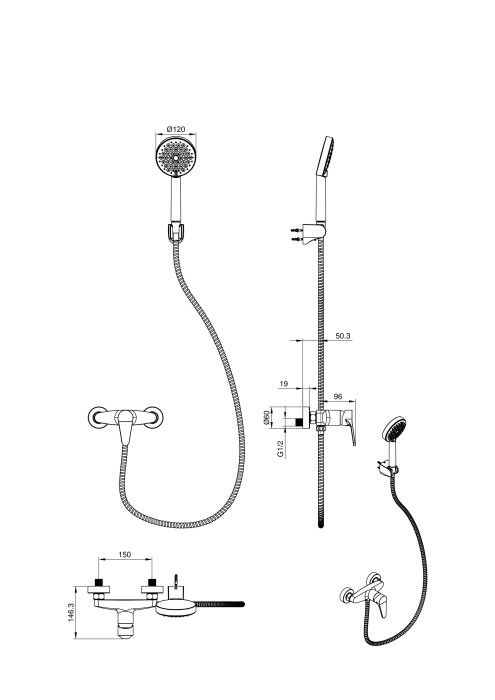 Смеситель для душа, Wonzon & Woghand Alfa, WW-AE3102-BG цвет: золото