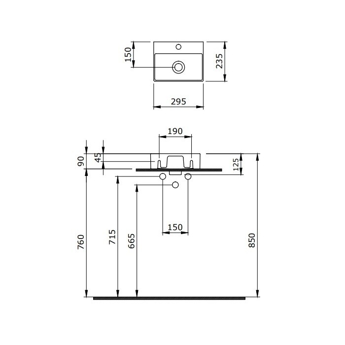 Раковина, прямоугольная, 29,4x23,4 BERGES Small арт. 182012