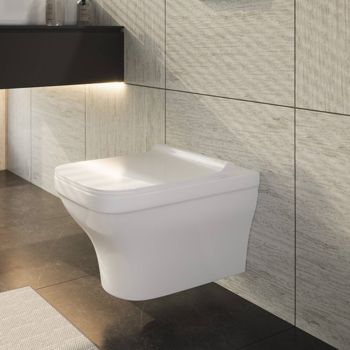 Комплект унитаза Berges с инсталляцией NOVUM кнопка L4 белая Soft Touch, унитаз Strati Rimless, сиденье дюропласт Strati Slim SO арт. 042455