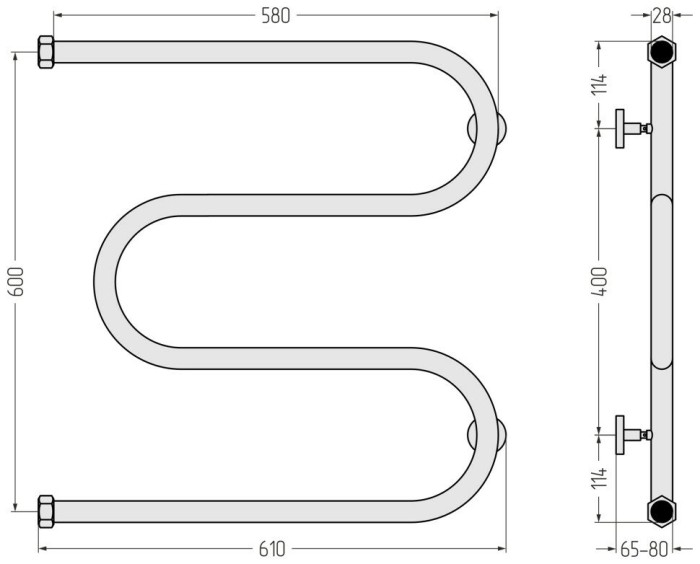 Сунержа Водяной полотенцесушитель 600x600, М-образный, 12-4007-6060 цвет: белый