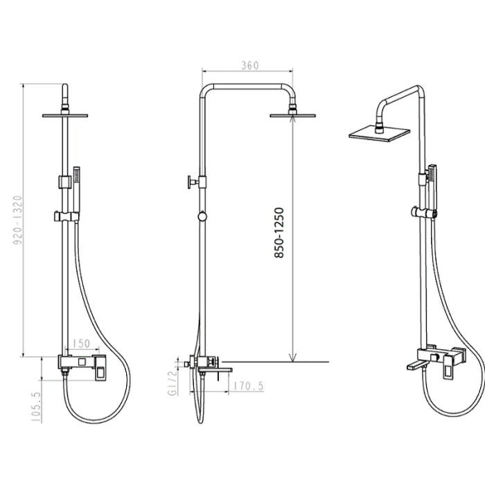 Стойка для душа ChromeUW Q Boheme 148-CRUW