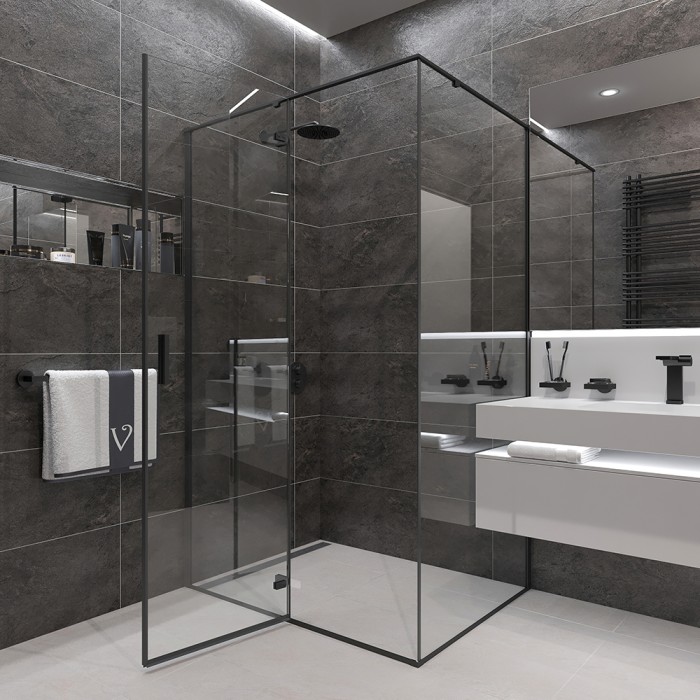 Душевой угол 900х1000х1950 черный, Veconi Rovigo, стекло прозрачное арт. RV073B-90100-01-C4