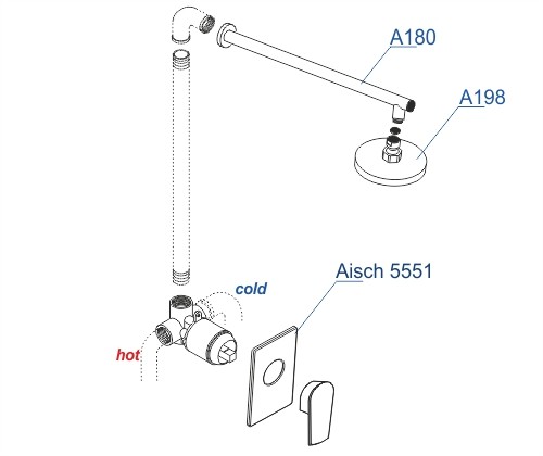 Встраиваемый комплект для душа с верхней душевой насадкой Aisch 5500 WasserKRAFT арт. A55180