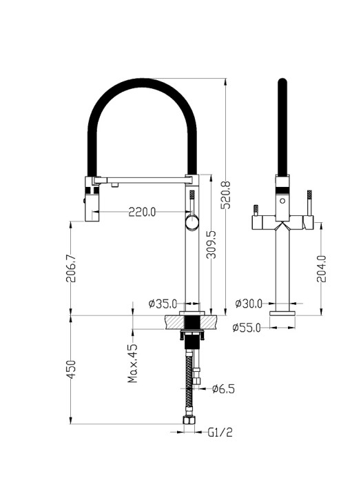 Смеситель для кухни c краном для питьевой воды, Shine gun metal, Uno Boheme 115-SGM