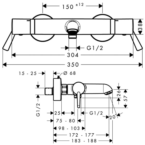 Смеситель для ванны с термостатом, Hansgrohe Ecostat Comfort, хром арт. 13115000