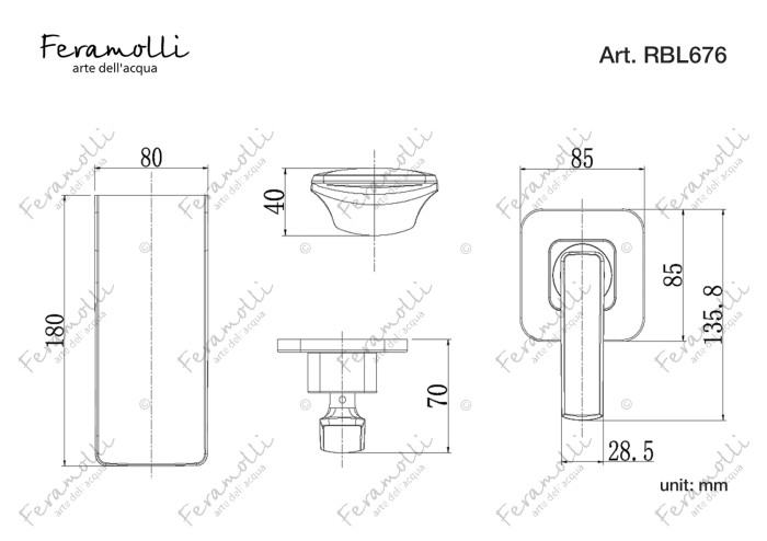 Смеситель для раковины встраиваемый, черный, Adige Feramolli - RBL676