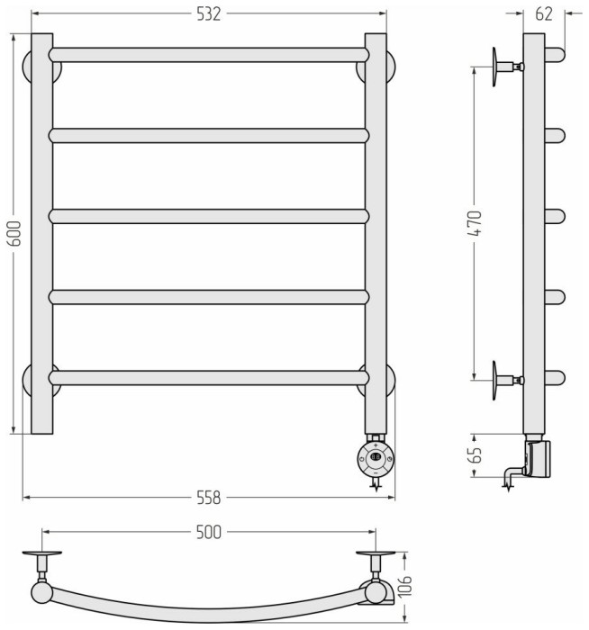 Стилье Электрический полотенцесушитель 1000x300, Формат 12, 31512-6050 цвет: матовый чёрный