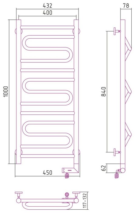 Сунержа Электрический полотенцесушитель 1000x300, Элегия 2.0, 31-5219-1040 цвет: матовый чёрный