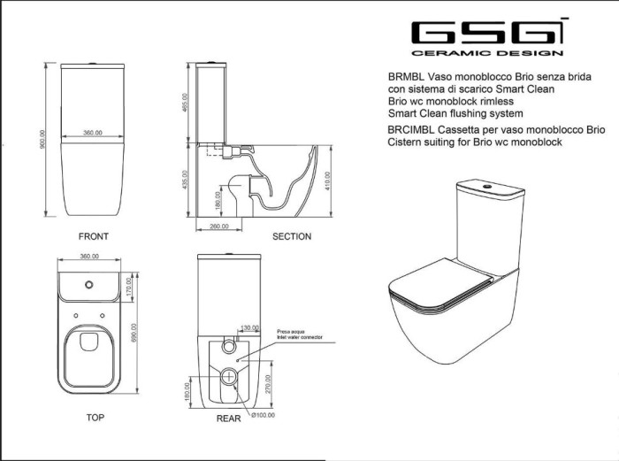 Бачок для напольного унитаза с механизмом смыва белый глянцевый, GSG Ceramic Design Brio, BRCIMBL000